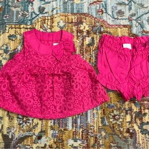 Gymboree Egg Hunt hot pink fuchsia floral embroidered dressy outfit 3-6 months